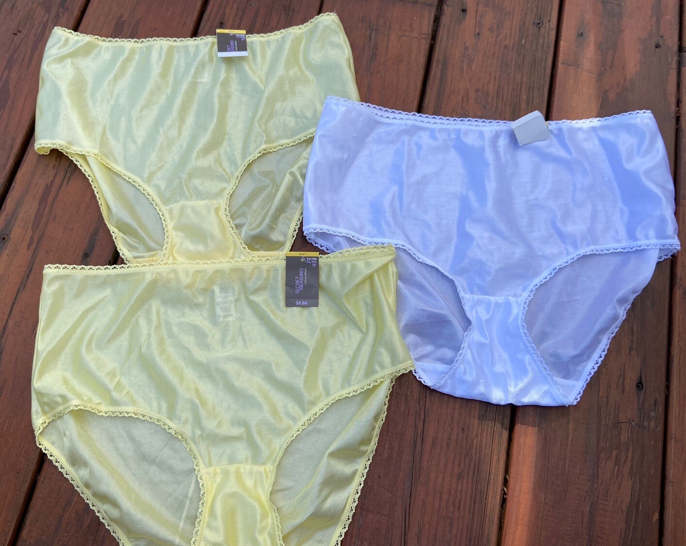 (3)Secret Treasures 100% Polyester Brief Panties XL(8) Yellow/White Vintage NWT
