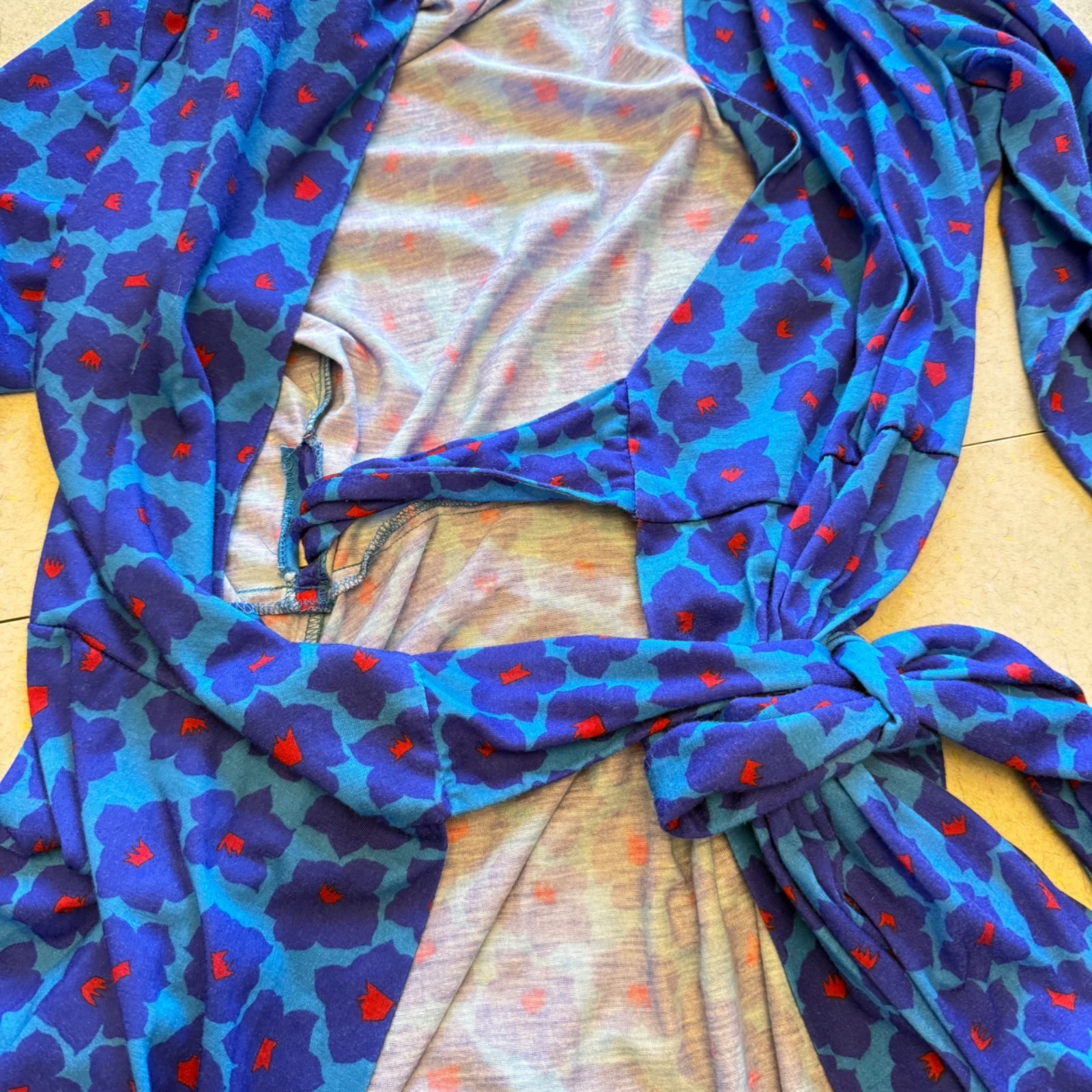 Vintage Americana Electric Blue Floral Wrap Dress 12P