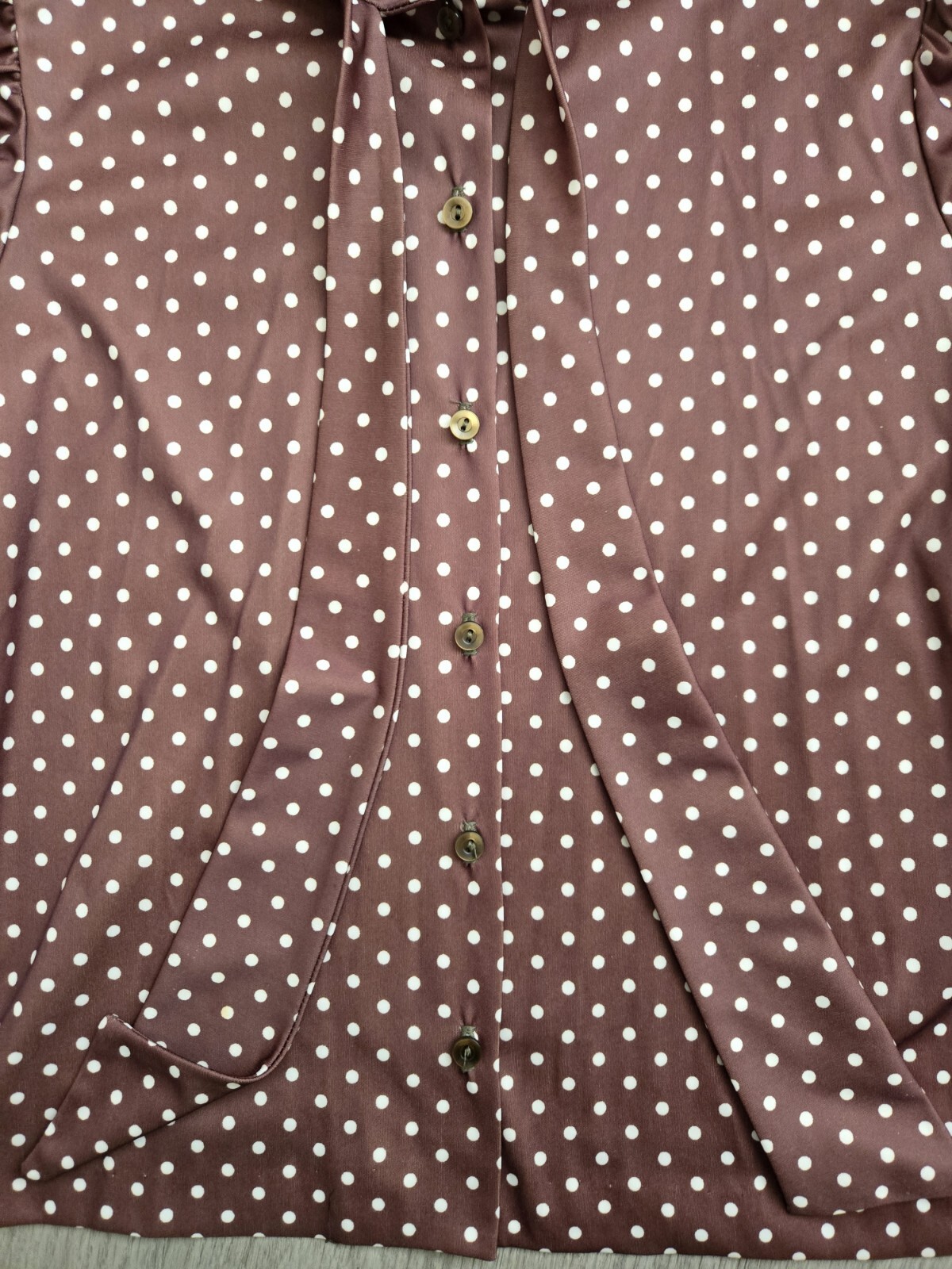 Womens Vintage 1970s Brown Polka Dot Blouse Sz M/L