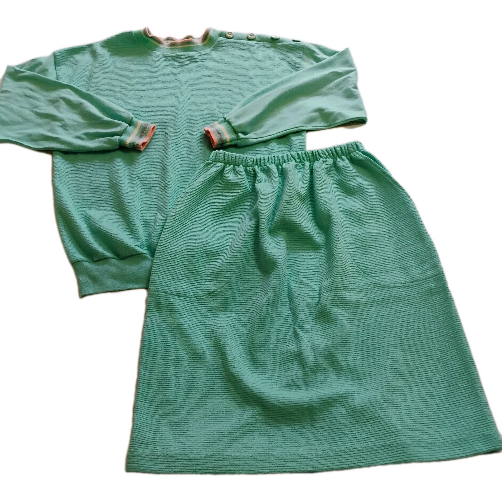 Vintage 80s Perry New York Skirt And Shirt Matching Set Wintergreen Sz Small Med