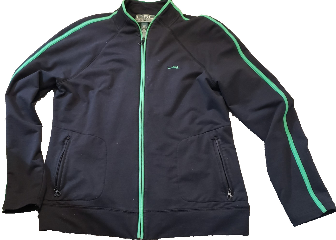 Lauren Ralph Lauren Women’s Black and Green Zippered Top Athletic Jacket L
