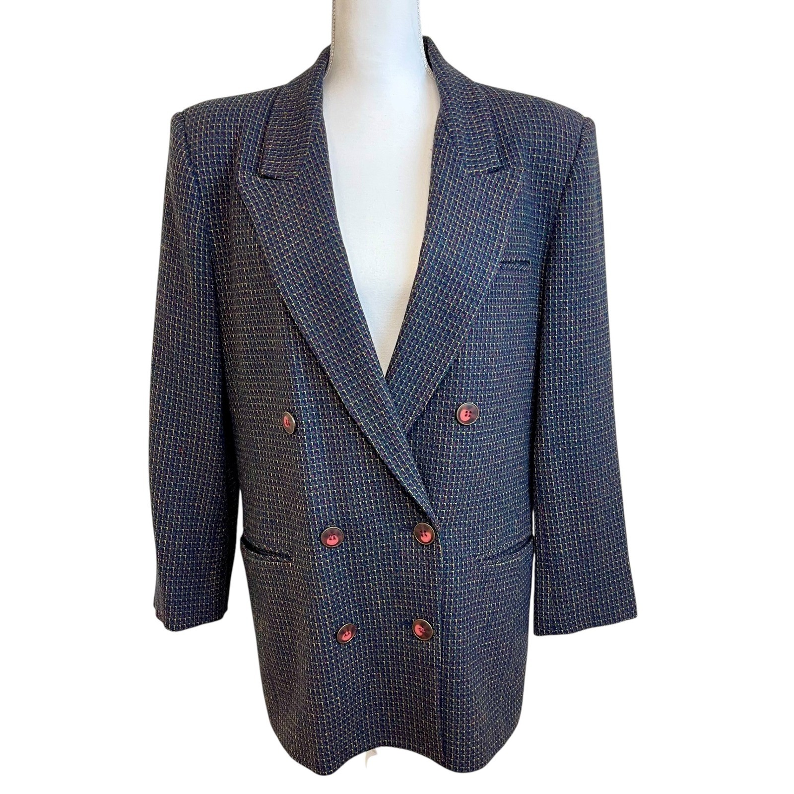 Vintage KENNETH GORDON Wool Blazer Double Breasted Plaid Sz 12 Academia Preppy