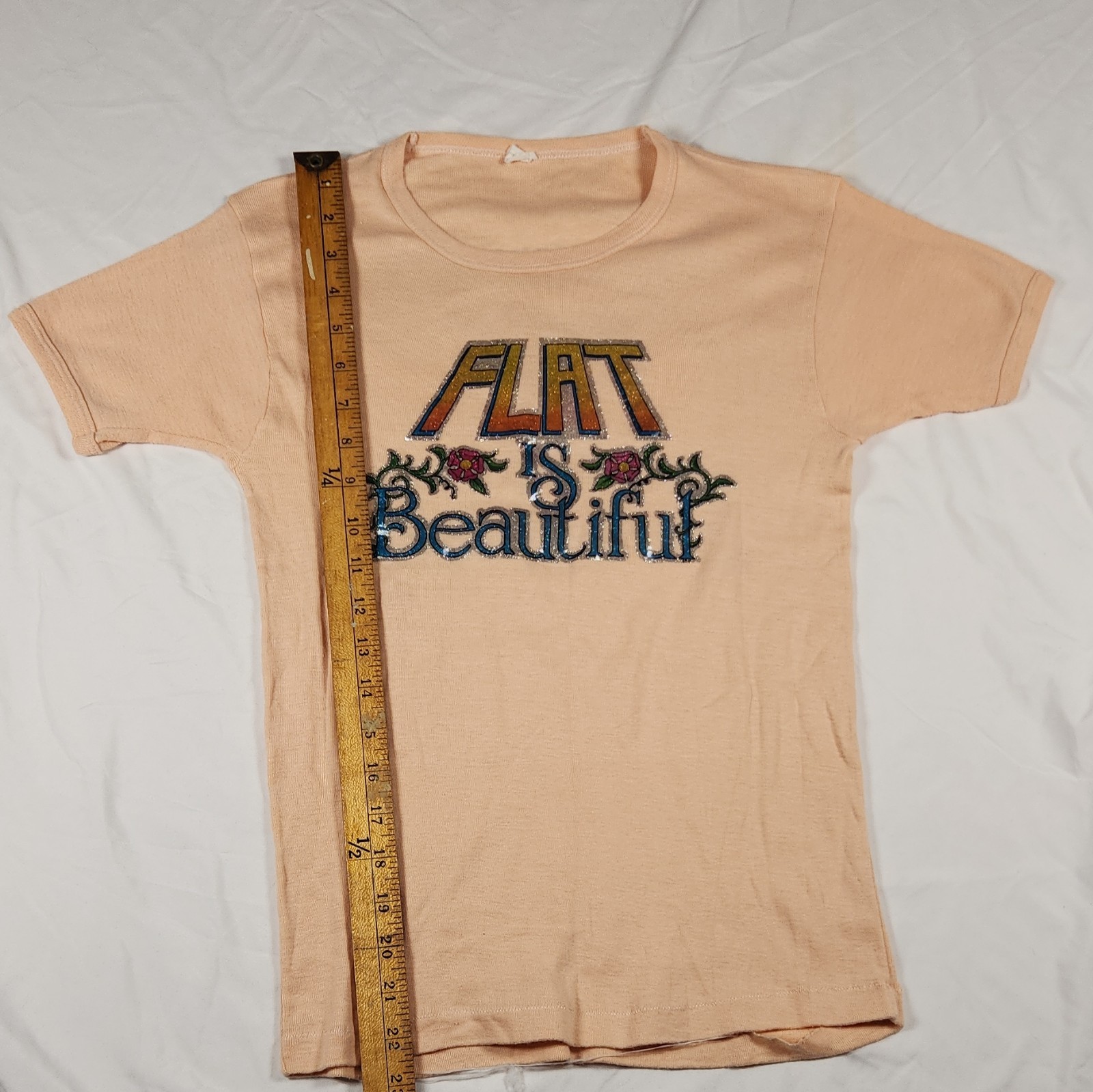 VTG 70s Flat Is Beautiful Sex Symbol Iron On Graphic T Shirt Women S Baby Tee