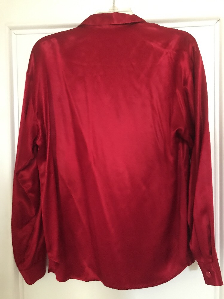 Vintage Y2K Jonathan Martin Blouse Top Button Shirt Red Satin Size M USA