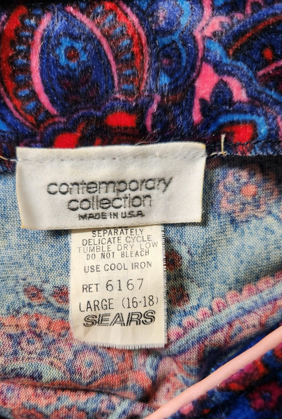 Vtg Sears 90s Housecoat Robe Pullover Contemporary Paisley Velour Pockets US-L