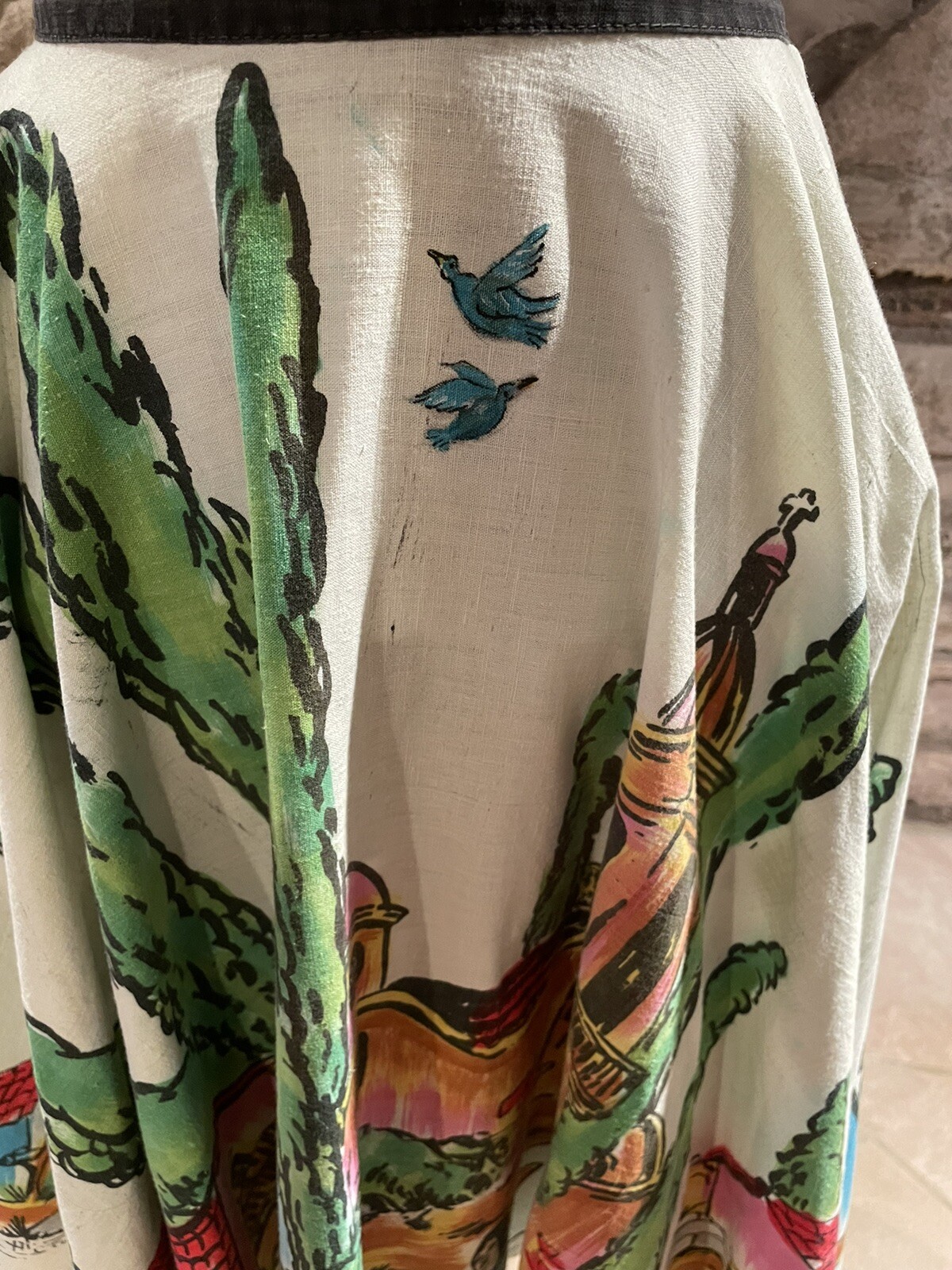 1950s Xochimilco Mexican Painted Circle Skirt Size S