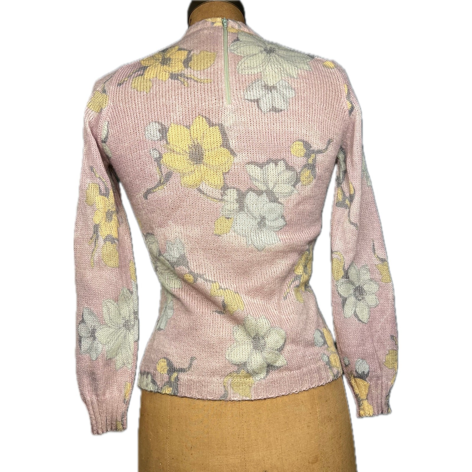 JEAN DESSÈS Vintage XS Paris Sweater –Pink Mohair Floral – Made in France