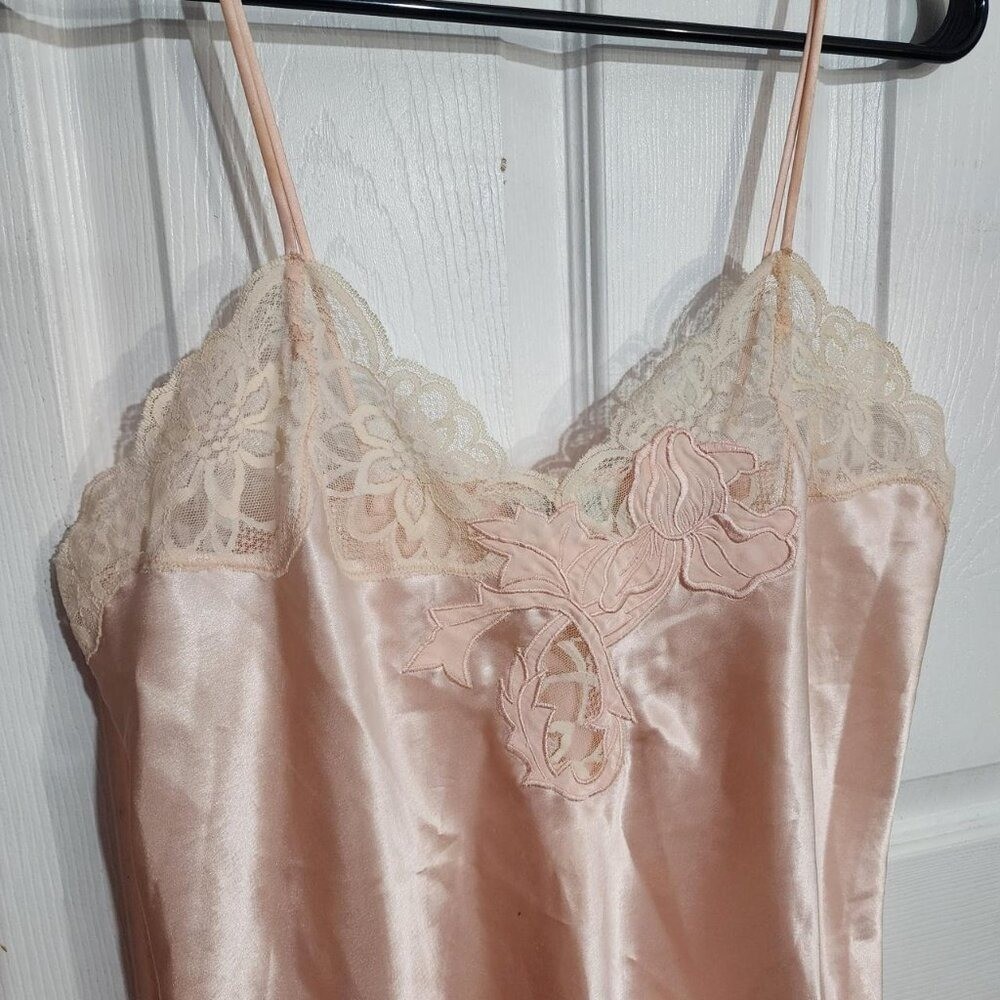 Vintage Pink Satin Lace Chemise