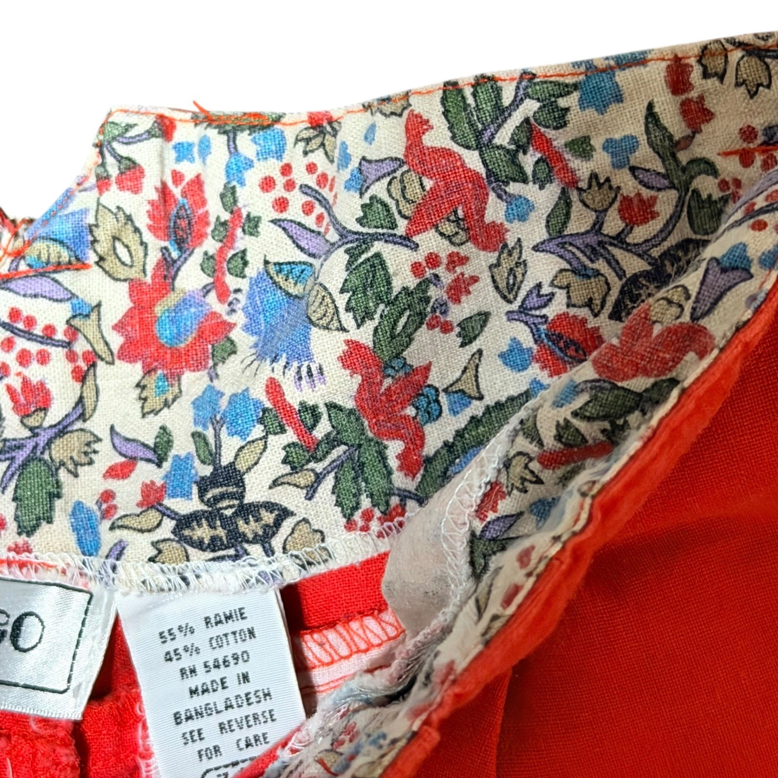 Vtg JJ Fargo Red High Waisted Pleated Shorts Ramie Cotton Floral Waistband 7/8
