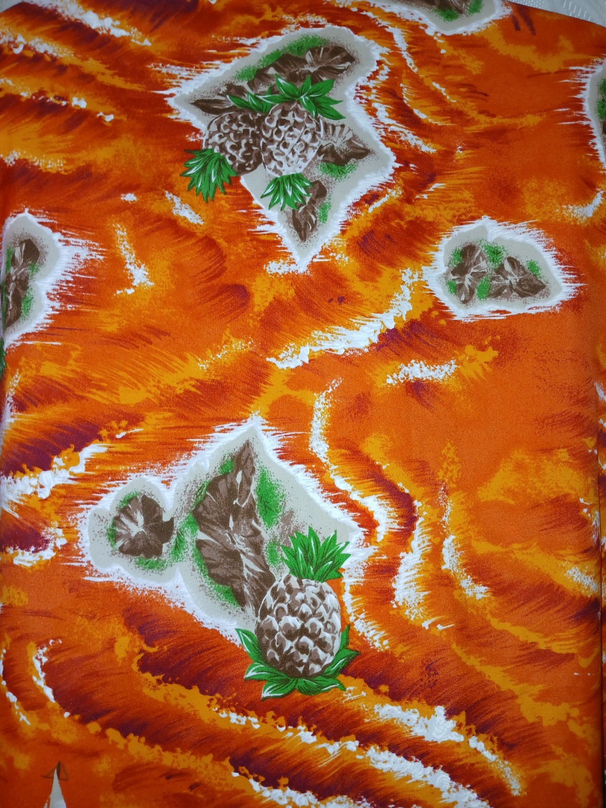 Vintage 70s Hawaiian Islands Pineapple Orange Muumuu Caftan Dress Tiki Oasis S/M
