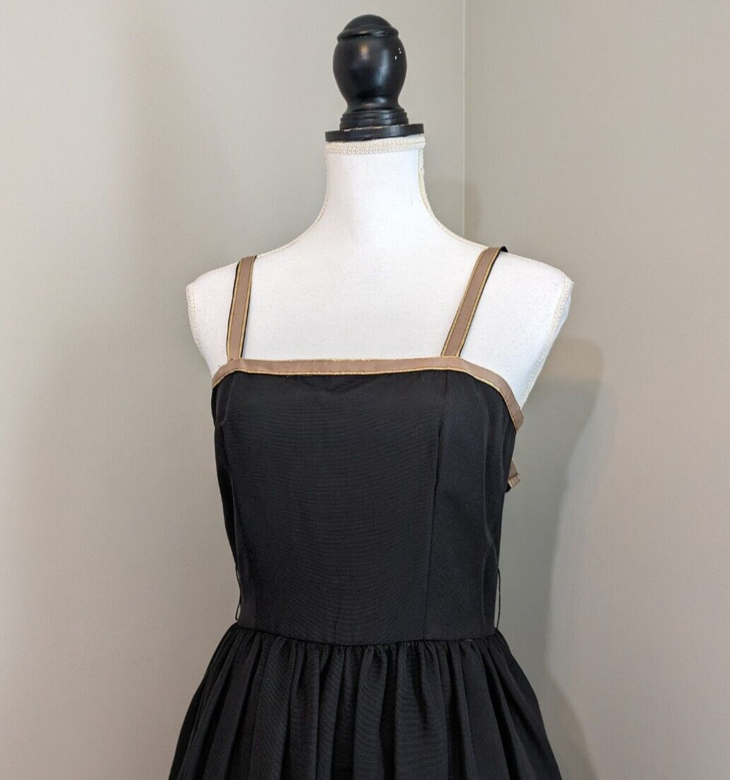 Vtg 70s Oggee By Rizkallah Black Faille Gold Tea Dress ASO Sarah Jessica Parker