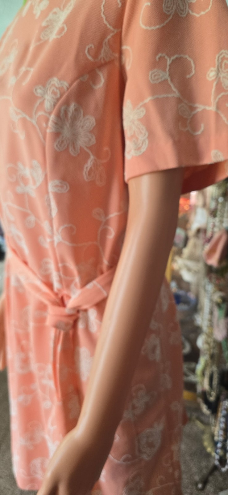 VTG Pink Floral Faux Wrap Dress Women’s Short Sleeve Tie Waist Knee Length
