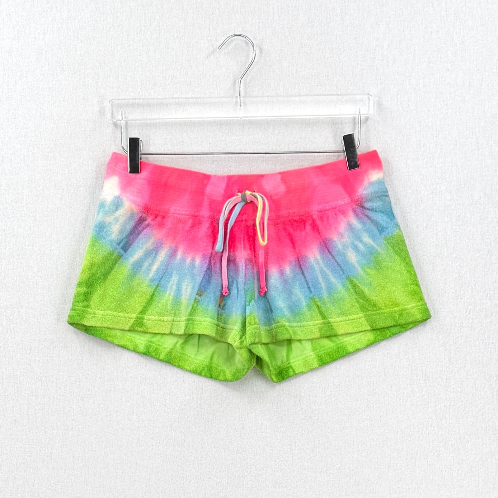 HARD TAIL Tie Dye Terry Shorts Womens XL Pink Green Neon Rainbow Mini Y2K NEW