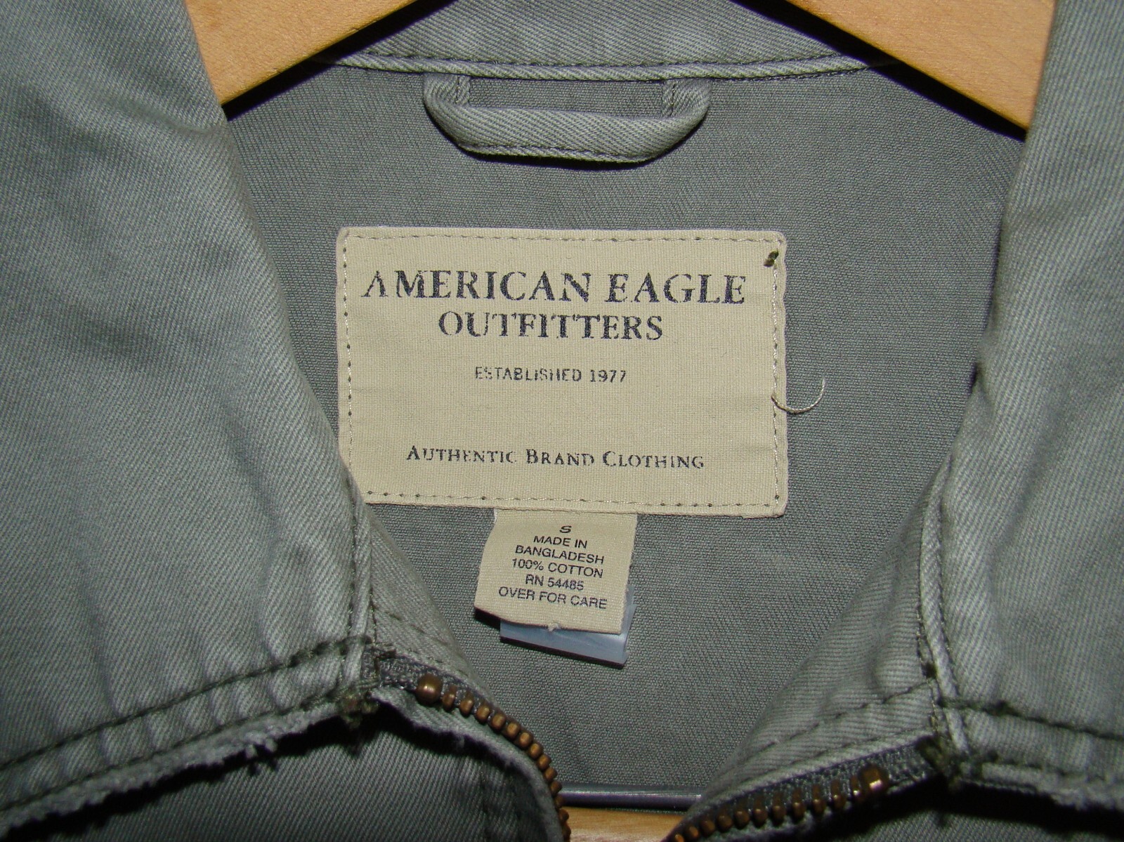 Sm Zipper Pockets Cotton Pale Tinted Army Green American Eagle Jacket