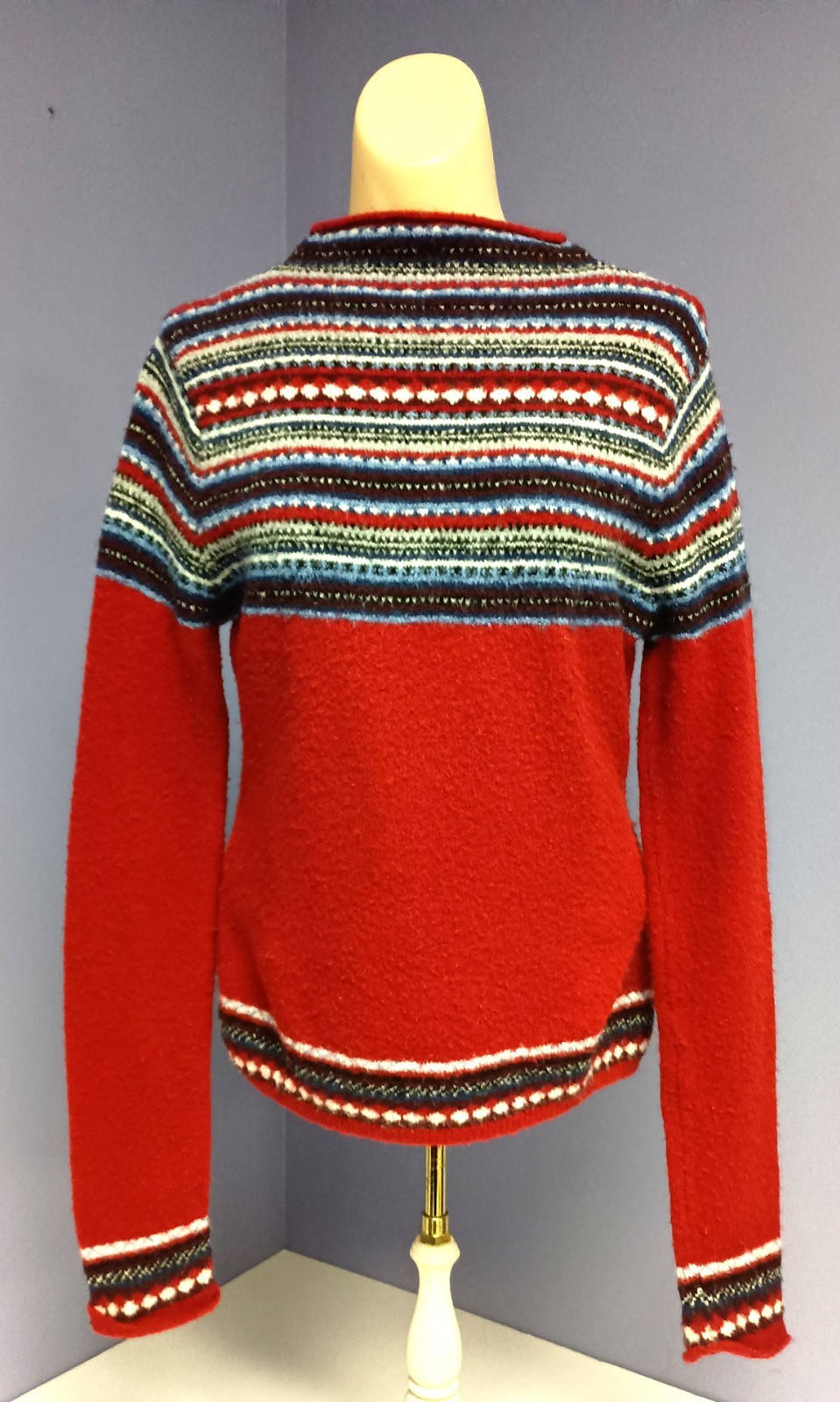 Sweater Ladies Tangents Red Multi Boatneck Acrylic Blend Medium Weight Sweater M