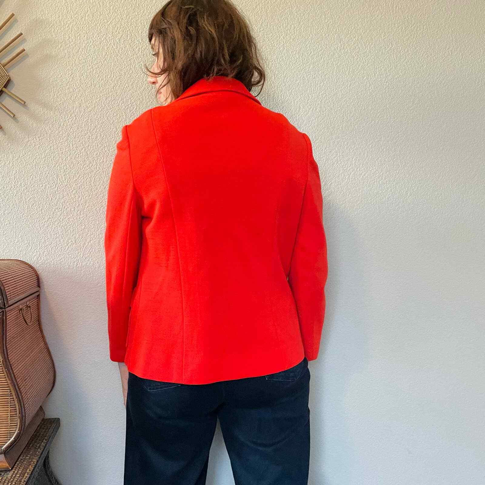 Vintage 60s 70s Butte Knit orange red poly wool blend blazer retro funky S-M