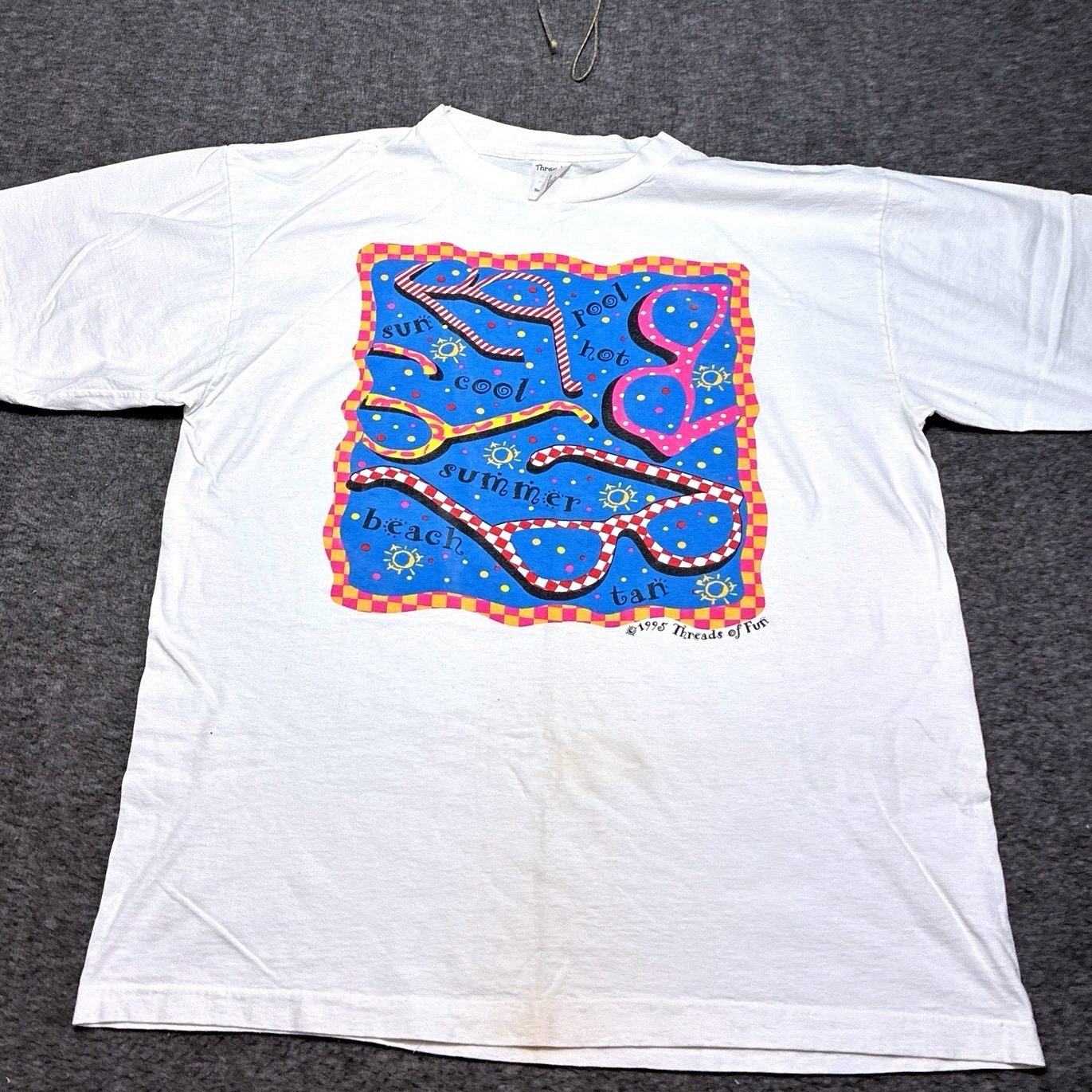 Vintage 90s Beach Sunglasses Shirt Women XL Threads of Fun Made in USA Vacation