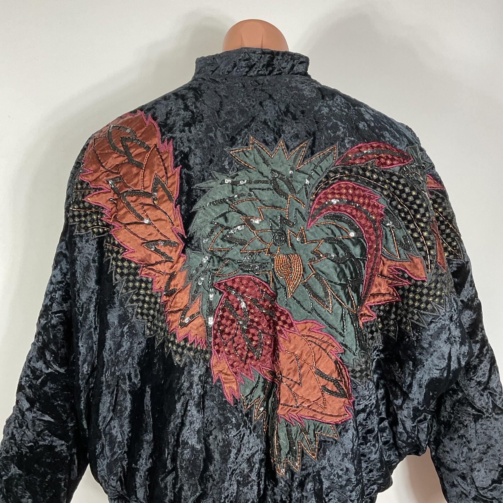 Judith Ann Creations VTG 80s Beaded Sequin quilted crushed velvet bomber jacket