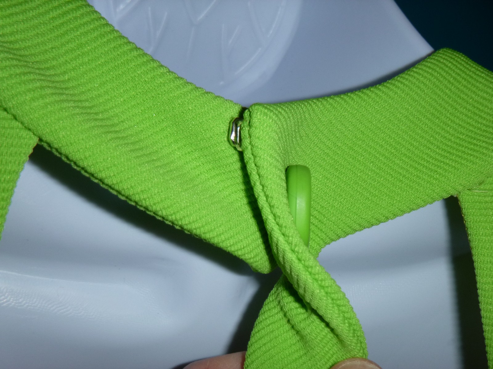Vtg 60s 70s Gay Gibson MOD Bright Green Ribbed Poly Dress Unique Back Sz S/M