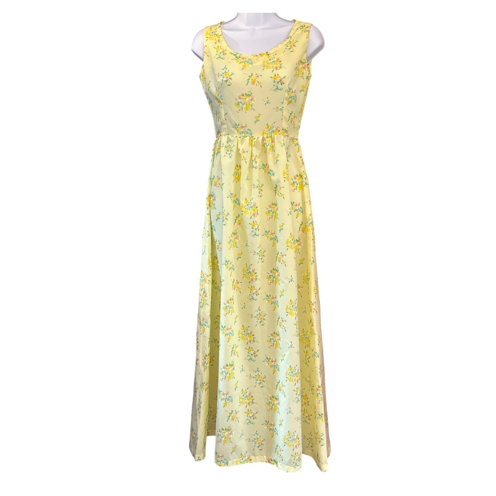 Vintage Butter Yellow Maxi Dress Cottagecore Prairie 1970s Boho Romantic