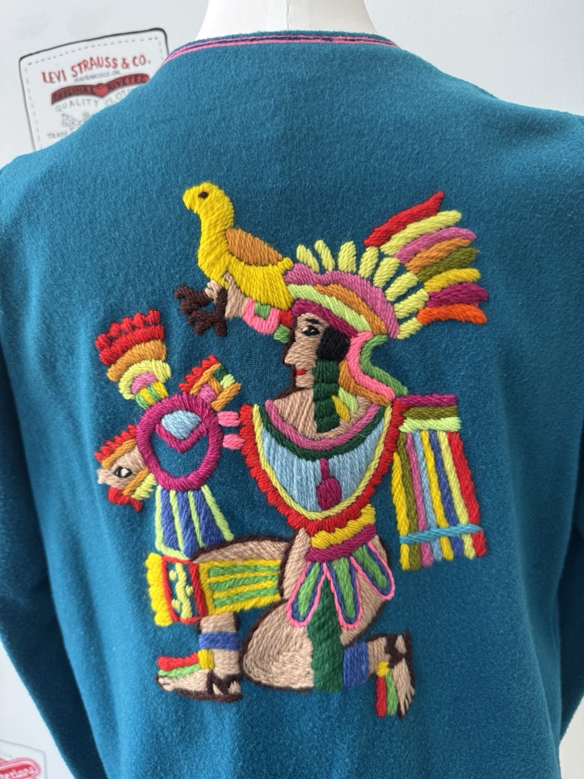Vintage Lab Mex Mexican Souvenir Jacket Sz M Folk Art Embroidered Wool 50s