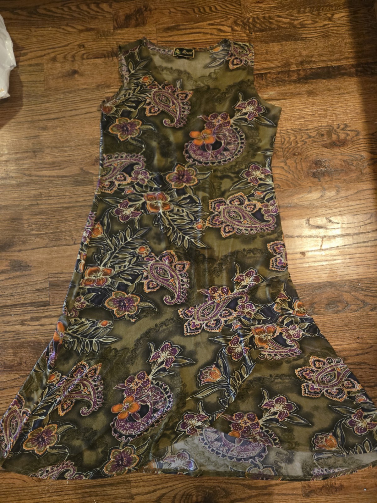 Vtg Mirasol Slip Dress L Floral Paisley Maxi Boho Fairy Hi-Lo Party Silky,