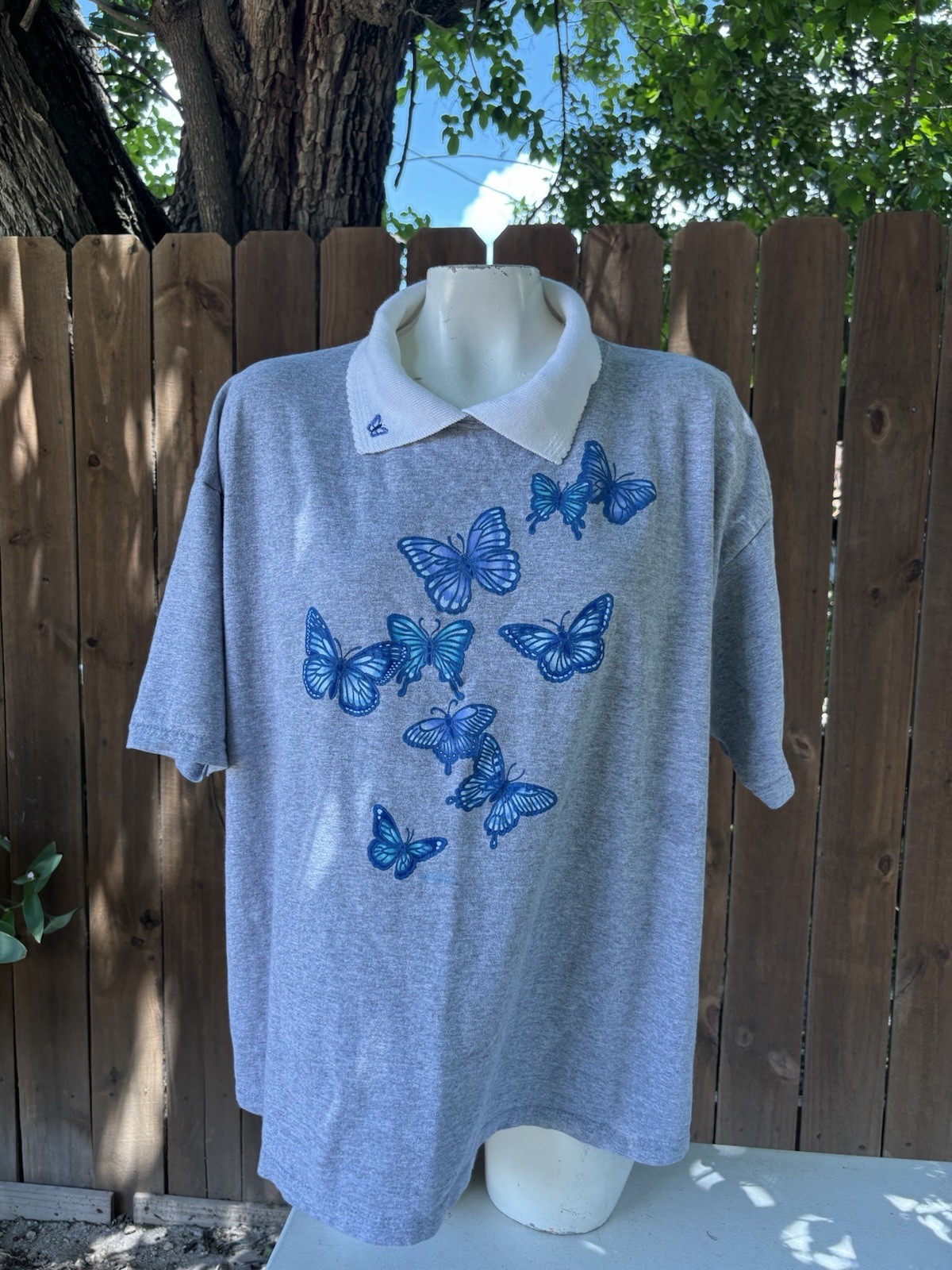 1980s vintage „Beautiful Butterflies ” Women’s Collared T-shirt 3X Morning Sun