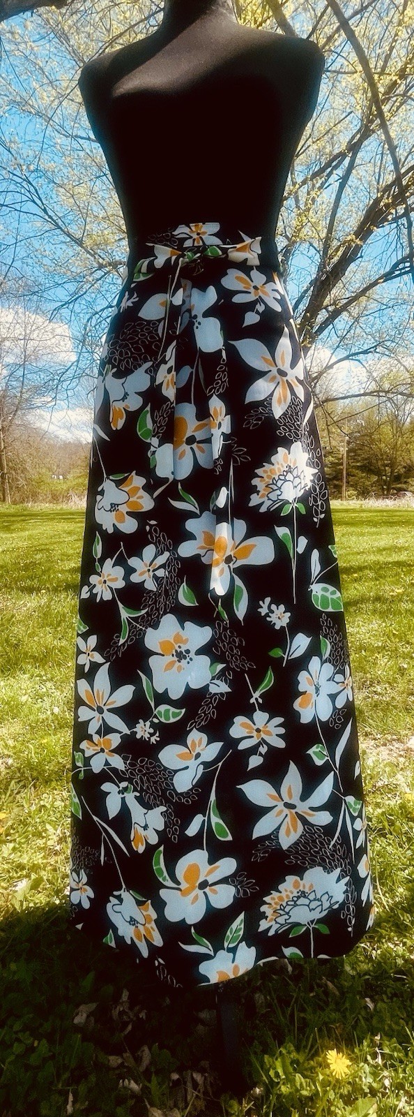 Black And Yellow Black And Yellow Vintage Poly Boho Skirt
