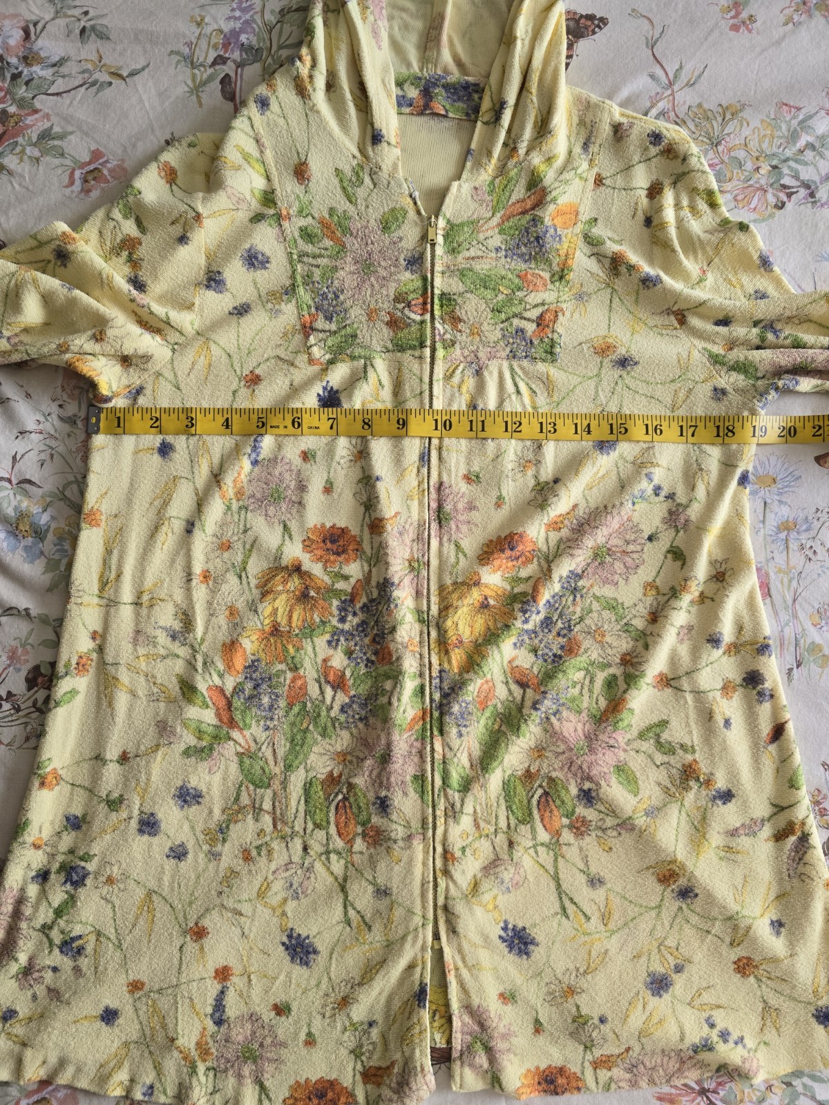 Vintage 60s 70s Floral Terry Cloth Zip Up Hoodie Talon Zipper Womens Med/large