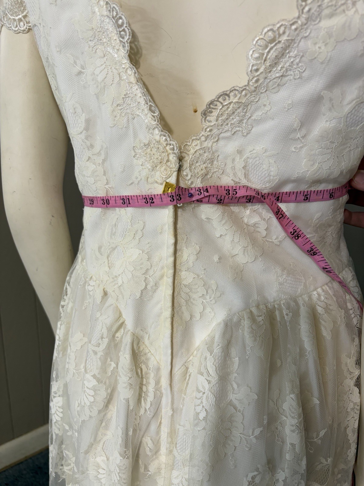 1990’s Puff Sleeve Lace Midi Wedding Dress Cottage Core Sz 12