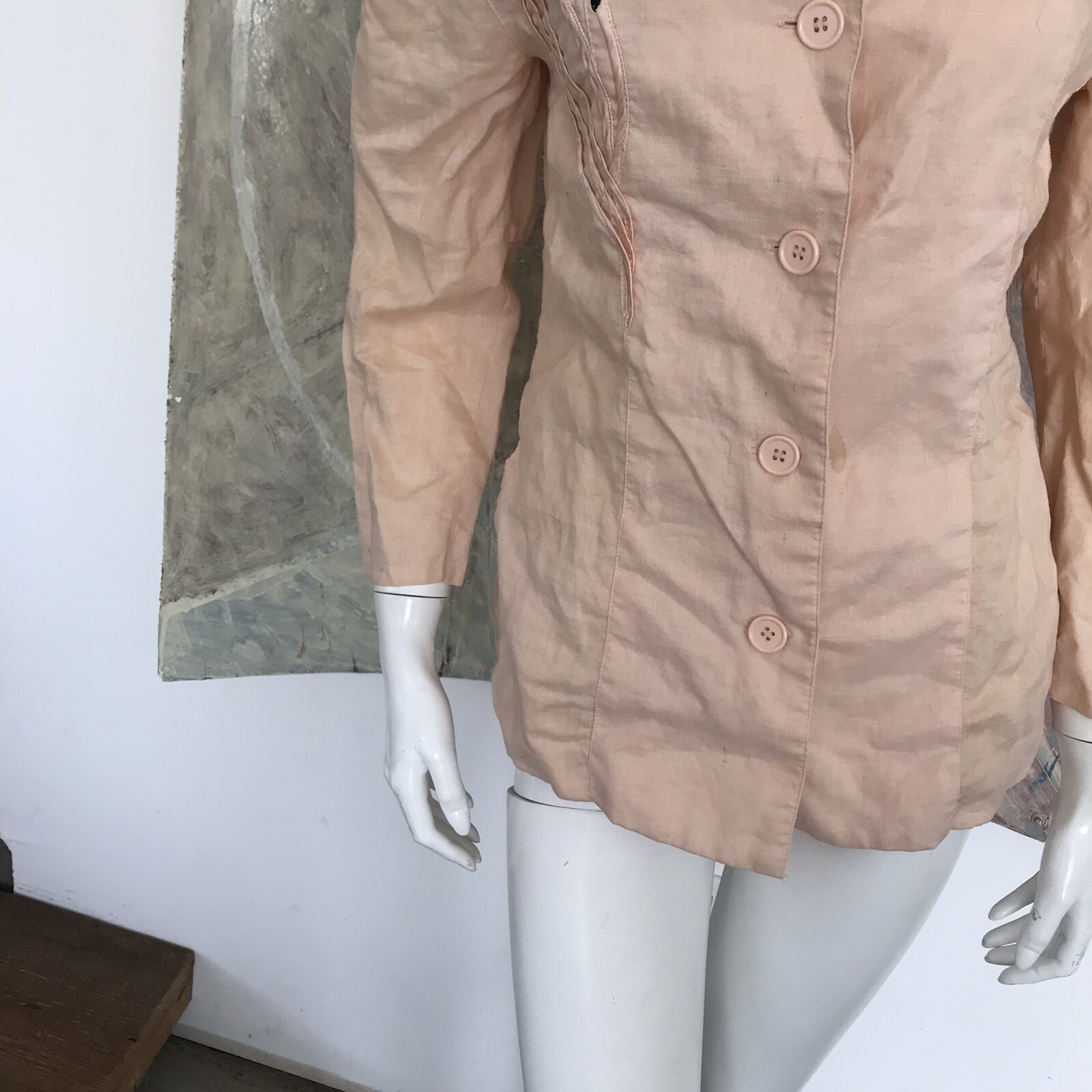Vintage Pia Rucci Embroidered Floral Coral Buttondown Blouse Top 1980s 80s SZ 8