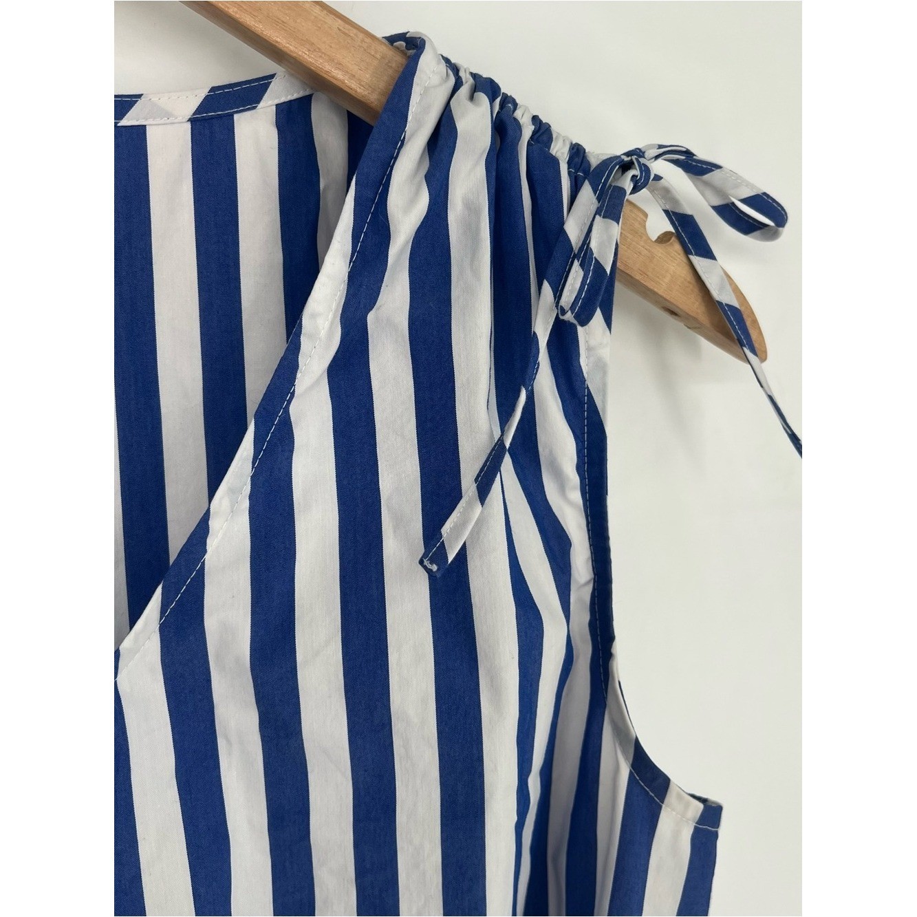 Vintage Liz Claiborne Career Blue White Striped Tie-Waist Summer Dress Tiered 4