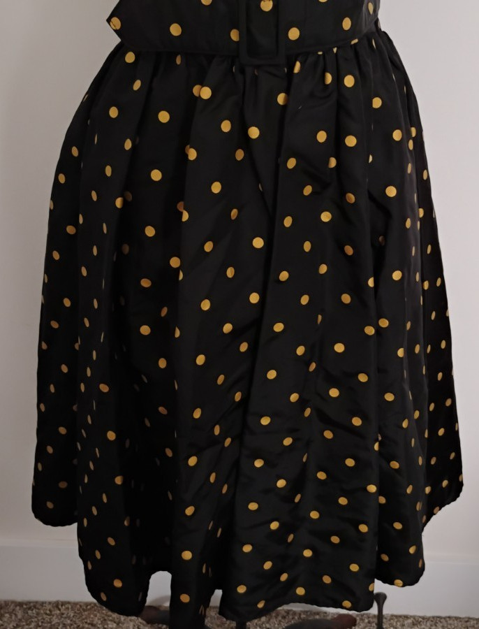 Vtg 80’S does 50’s DRESS Women’s Cocktail Evening Black Gold Polka Dot Retro 6/9
