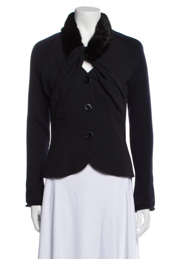 Christian Dior Boutique 1999 Mink Fur Collar Wool Silk Jacket FR36 US4 #4