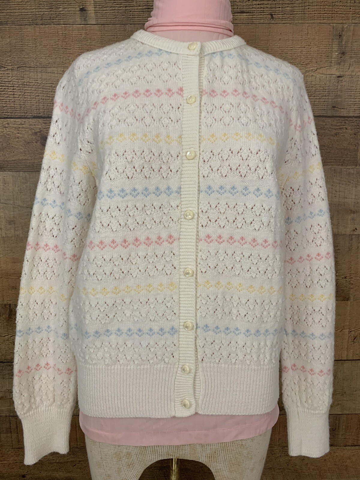 Vintage 1960’s Pastel Striped Knit Cardigan Sweater Size M