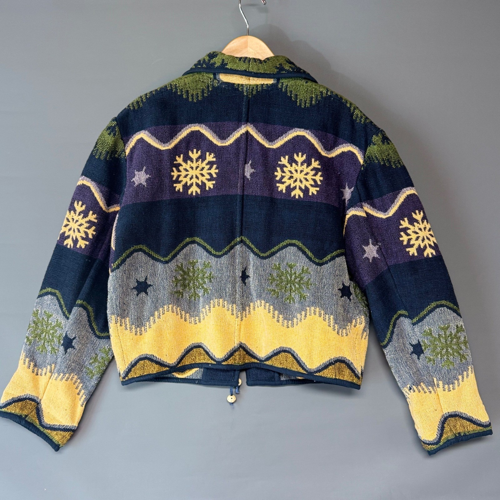 Flashback Vintage Woven Tapestry Jacket Womens Large Cotton Snowflake Celestial