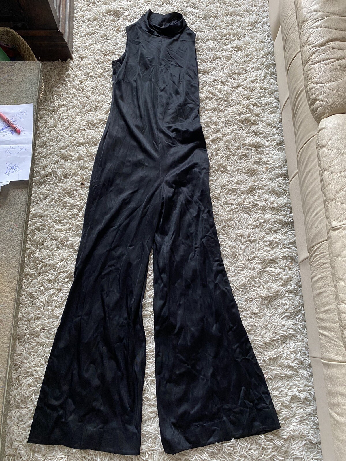 Vintage Arnel Jumpsuit Black Stretch Mock Neck Turtleneck 12 Miss Selfridge
