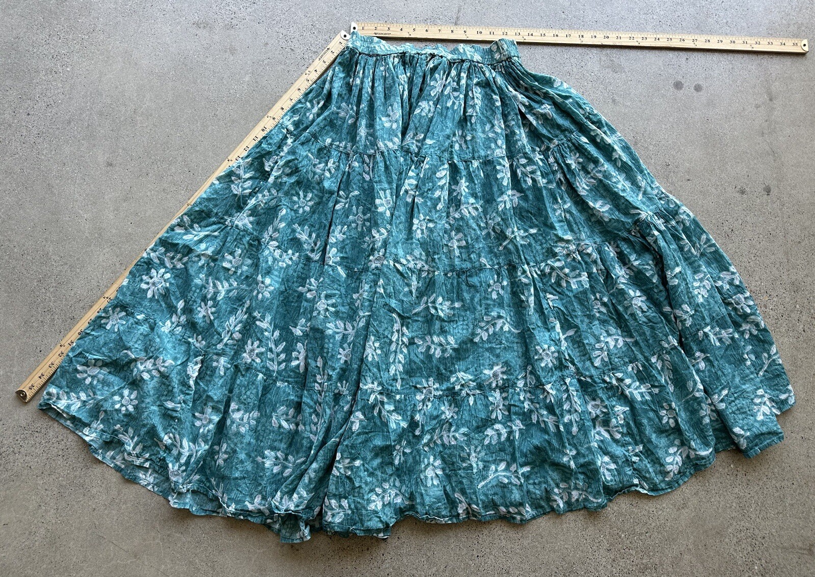 Vintage Phool Blue Cotton Floral Abstract Flowy Crinkle Maxi Skirt Size M