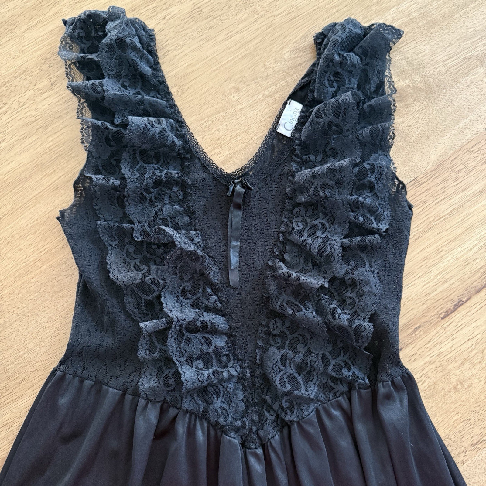Vintage Black Nylon Slip Dress Dark Coquette Babydoll Lace Festival Rave Witchy