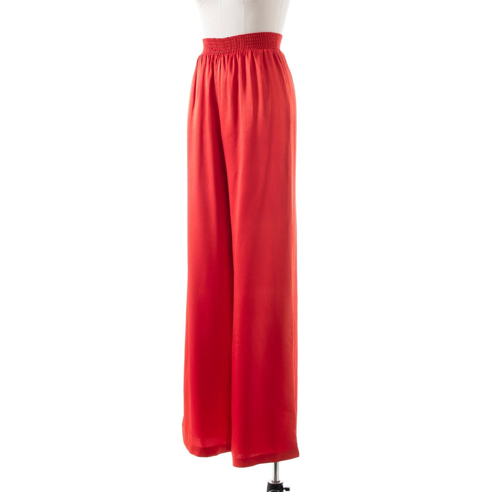 Vintage 1970s Dress Pants 70s Red Satin High Waist Wide Leg Studio 54 Trousers