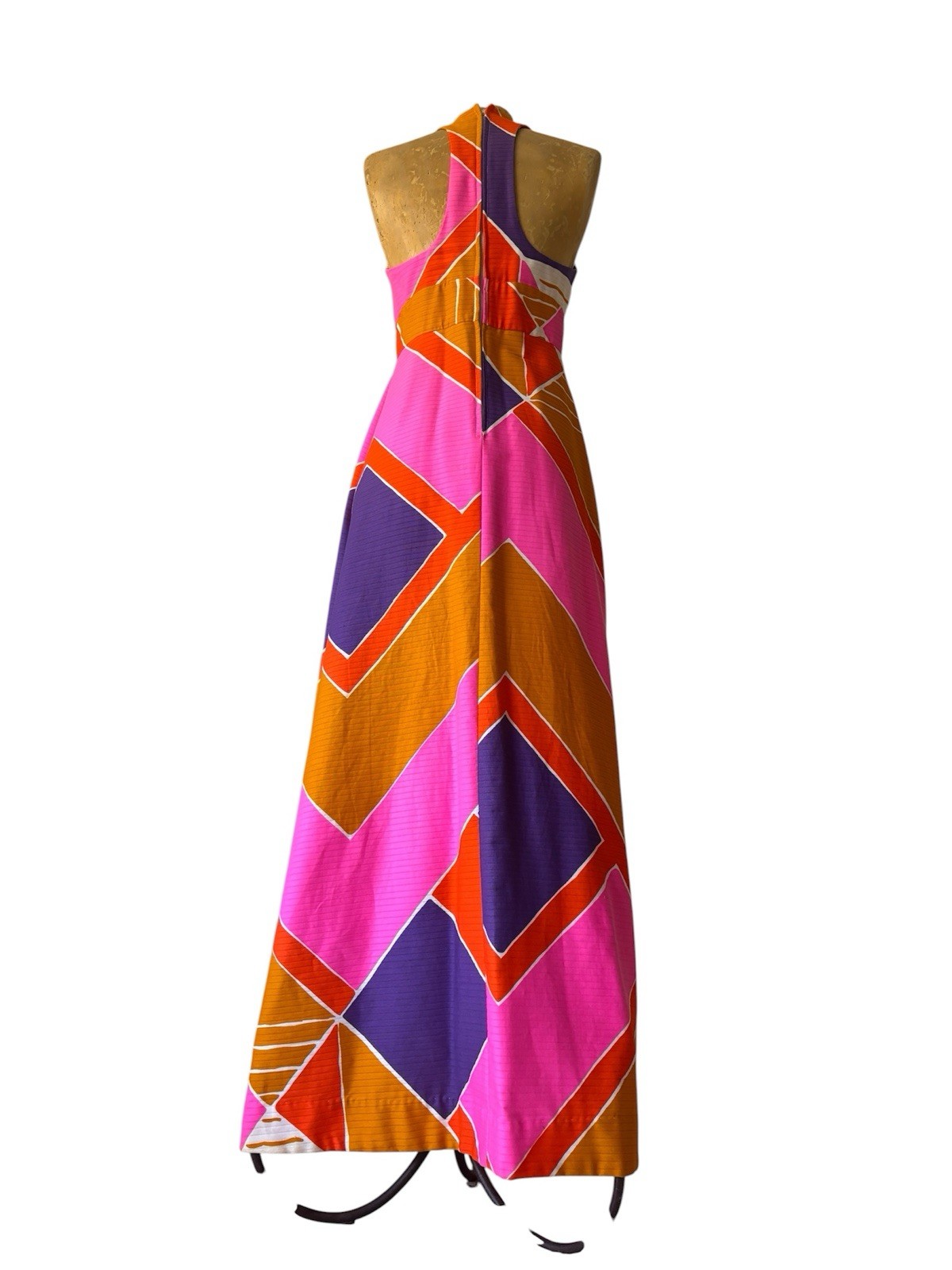 70s Vintage Malia Honolulu Pink Orange Purple Cotton Maxi Sundress Dress