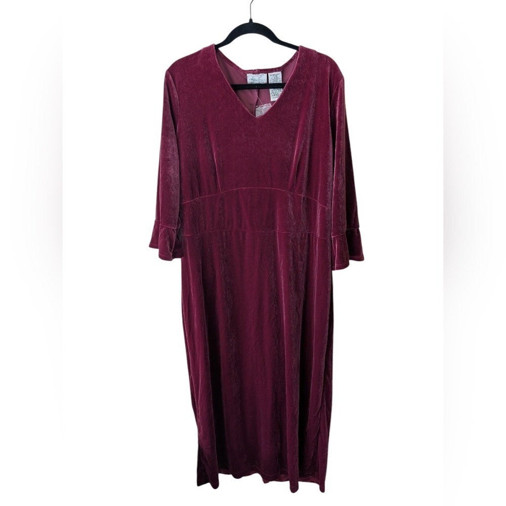 Vintage 90s Velvet Magenta Pink Whimsigoth Witchy Vamp Midi Dress Size XL