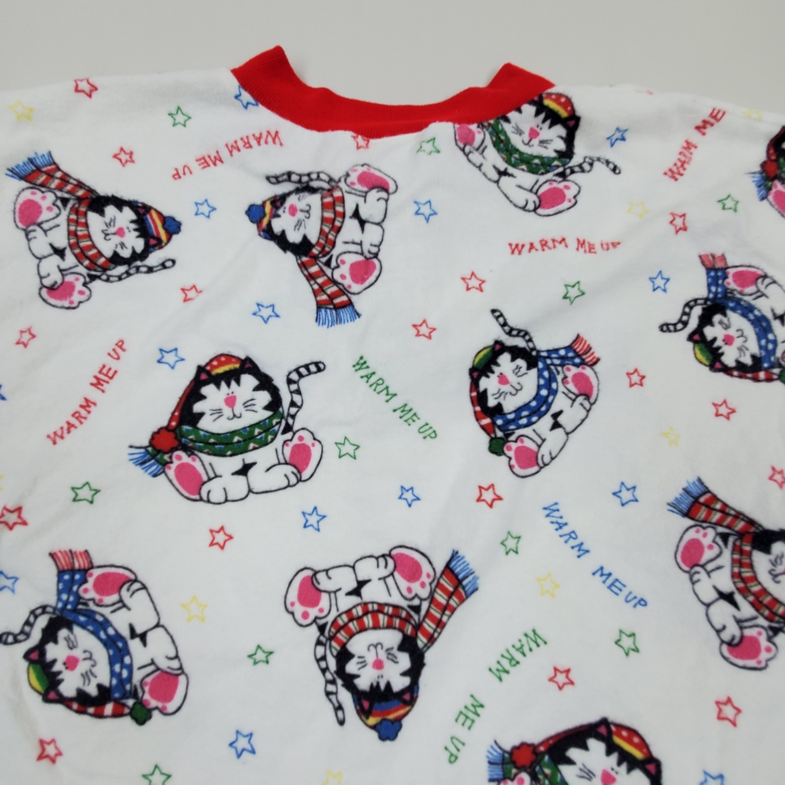 Vtg 80s Jennifer Dale Red Kitty Cats Cotton Pajama Top Sz XL ILGWU Made In USA