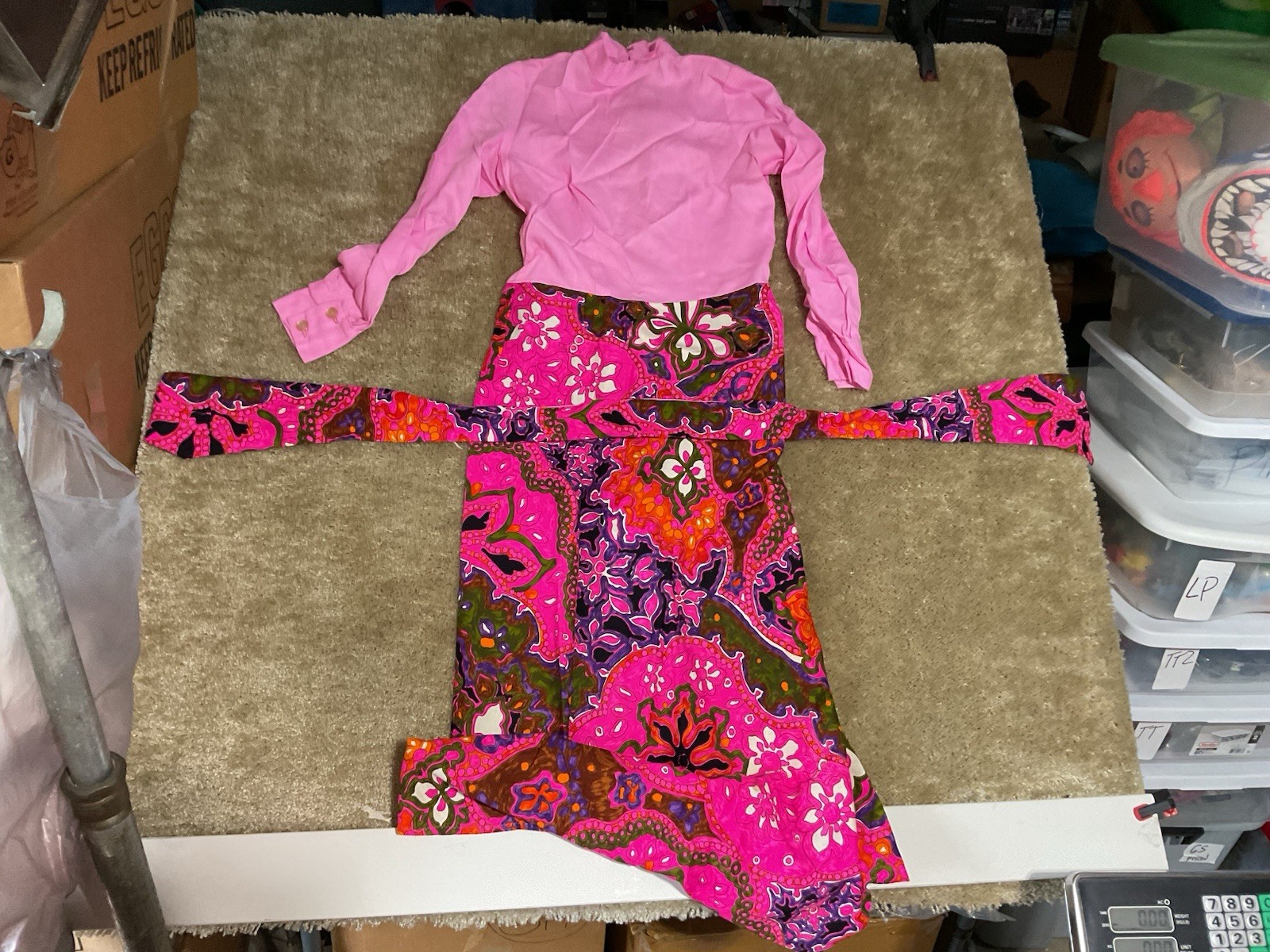 Vintage Hostess Maxi Dress Sz 10 Pink Long Sleeve Full Length