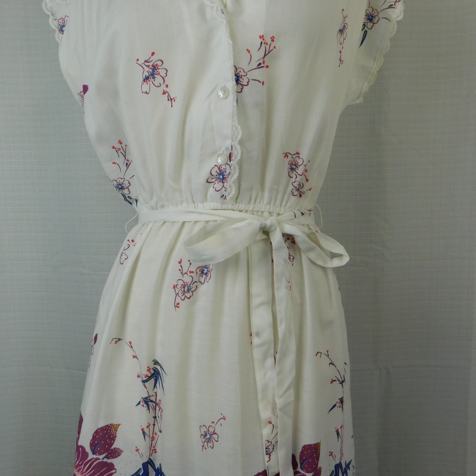 Vtg 70s 80s JCPenney ILGWU Floral Border Print Shirtwaist Dress Tie Belt 13/14