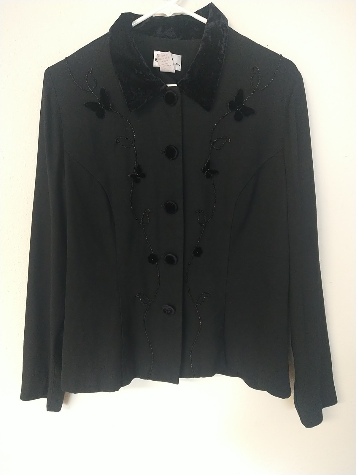 Vintage J.B.S. Black Jacket ~Velvet Collar/buttons~ 80’s Blazer~ SZ 14