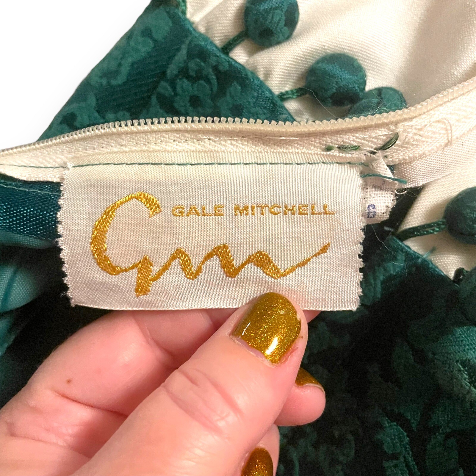 Vintage 60’s Gale Mitchell Maxi Dress Green Ivory Women’s Size S/M