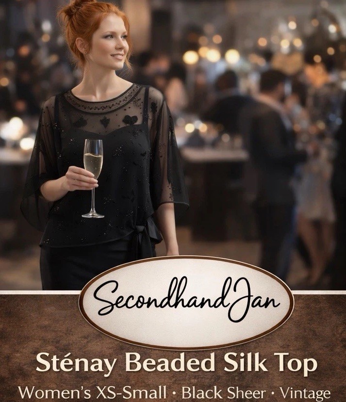 Vintage Stenay Silk Beaded Top Sheer Overlay With Sheer Open Sleeves Elegant