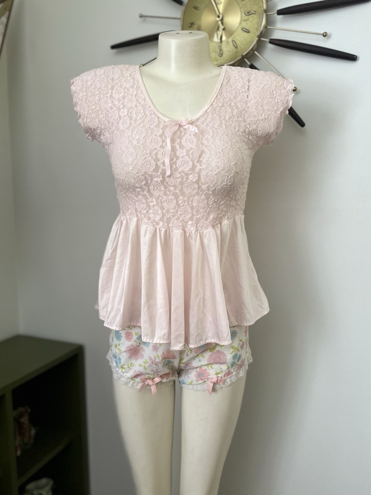 Vintage 80s 90s Cinema Etoile Pink Lace Babydoll Sexy Lingere Top