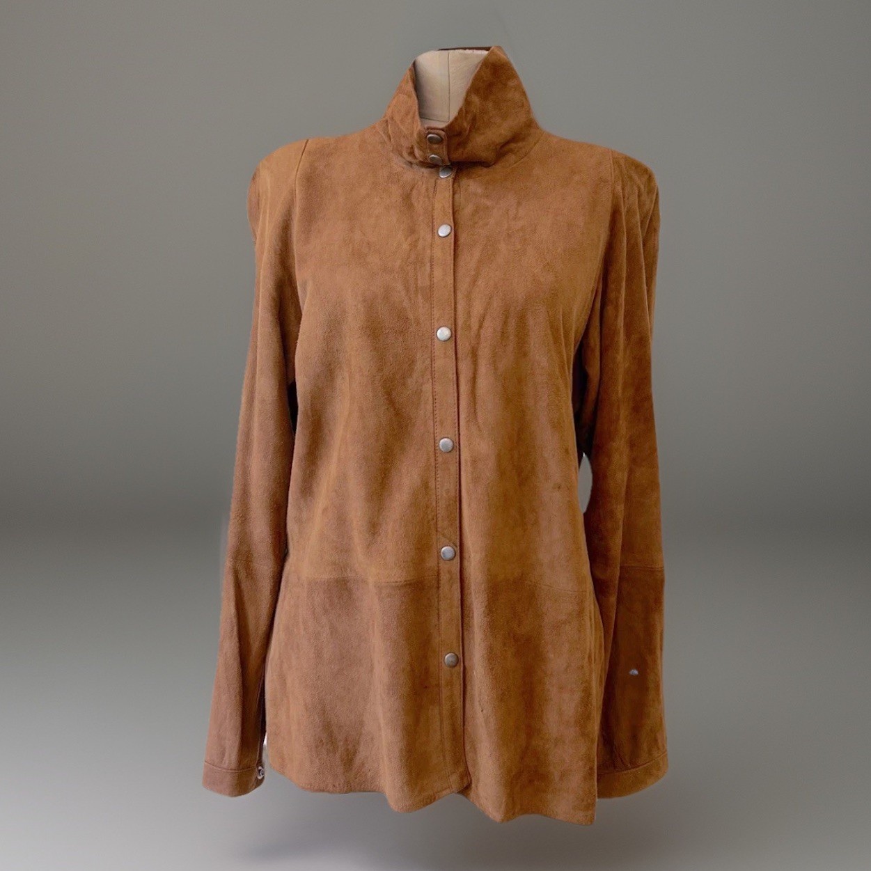 Vintage 70s 80s West Bay Lamb Suede Leather Padded Shoulder Shirt Tunic Top M L